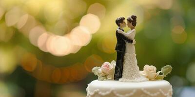 figures on a wedding cake on a blurred background photo