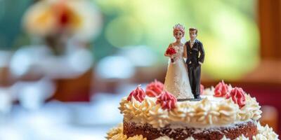 figures on a wedding cake on a blurred background photo