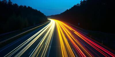 traffic light speed trails on the motorway photo