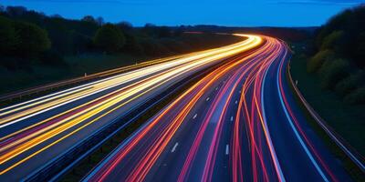 traffic light speed trails on the motorway photo