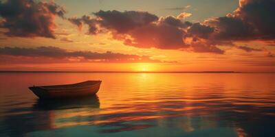 vacío barco en el lago a puesta de sol foto