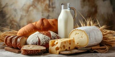 milk bread and cheese kosher products photo