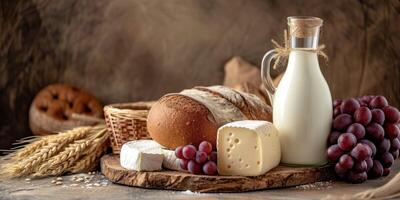 milk bread and cheese kosher products photo