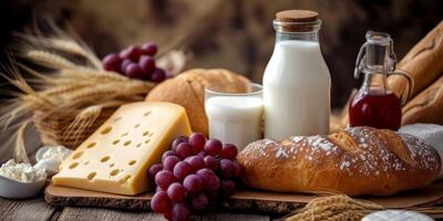 milk bread and cheese kosher products photo