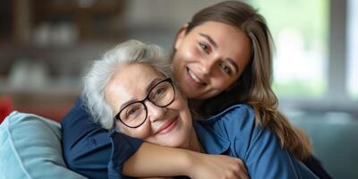 nurse hugging a patient in a nursing home photo