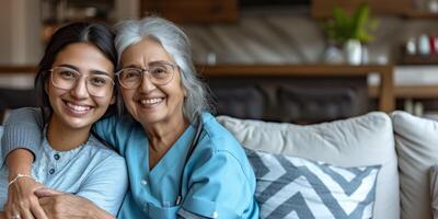 nurse hugging a patient in a nursing home photo