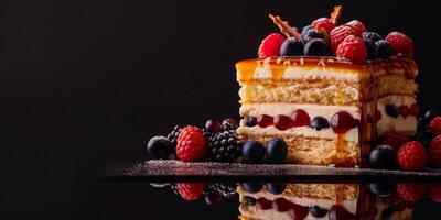 cake with caramel and berries photo