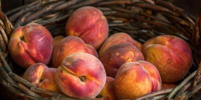 ripe peaches in a basket photo