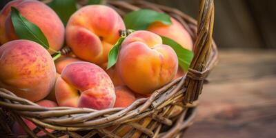 ripe peaches in a basket photo