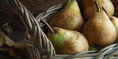 fresh pears in a wicker basket photo