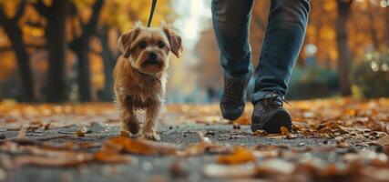 man walking his dog in the park photo