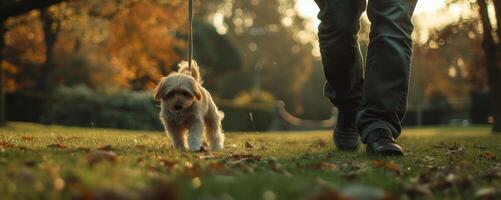 man walking his dog in the park photo