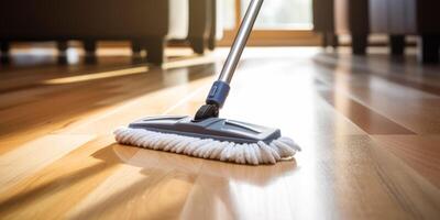 mop washes the floor close-up photo