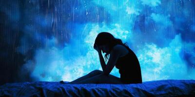 depressed girl silhouette against window background photo