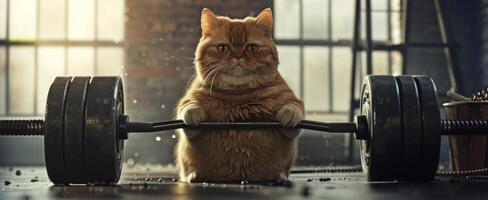 Cat with a barbell photo