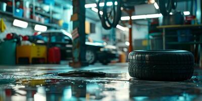 changing tires at a car service center photo