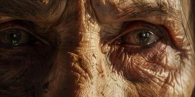 elderly woman wrinkles on her face close-up photo