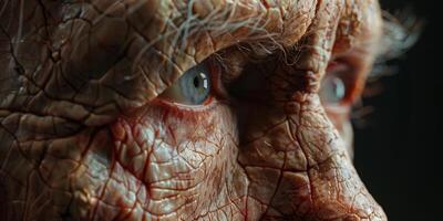 elderly woman wrinkles on her face close-up photo