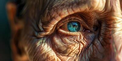 elderly woman wrinkles on her face close-up photo