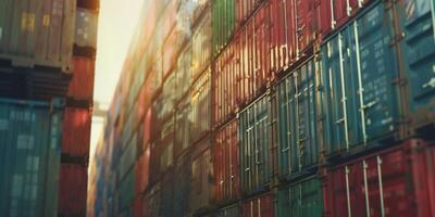 Stacked cargo containers in a warehouse photo