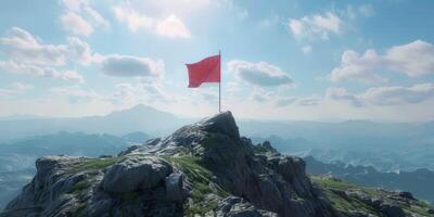 flag on top of the mountain photo