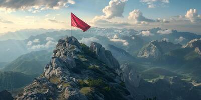 flag on top of the mountain photo