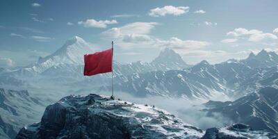 flag on top of the mountain photo