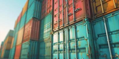 Stacked cargo containers in a warehouse photo