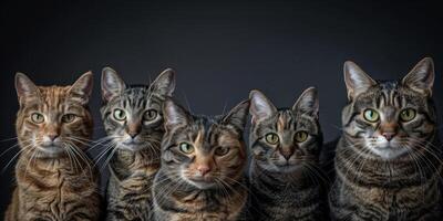 studio photo of a group of cats