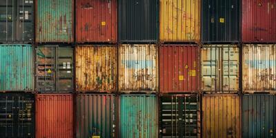 Stacked cargo containers in a warehouse photo