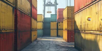 Stacked cargo containers in a warehouse photo