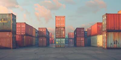 Stacked cargo containers in a warehouse photo