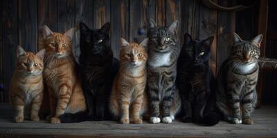 studio photo of a group of cats