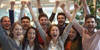 colleagues in the office celebrating success photo