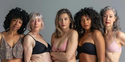 grupo retrato de mujer 50 años antiguo en el gimnasio foto