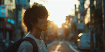 Asian man on a city street photo