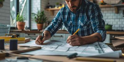 engineer makes drawings photo