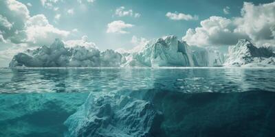 iceberg submarino y encima agua foto