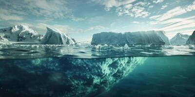 iceberg submarino y encima agua foto