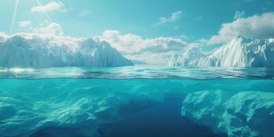 iceberg submarino y encima agua foto