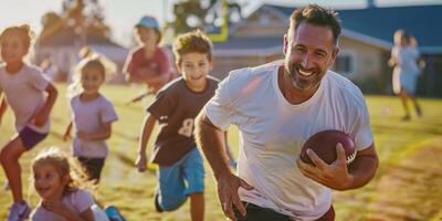 entrenador trenes niños en americano fútbol americano foto