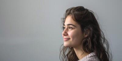 happy girl looking to the side close-up portrait photo