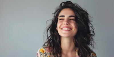 happy girl looking to the side close-up portrait photo