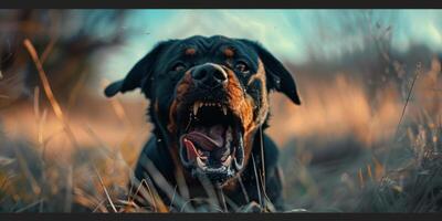 angry rottweiler dog barking photo