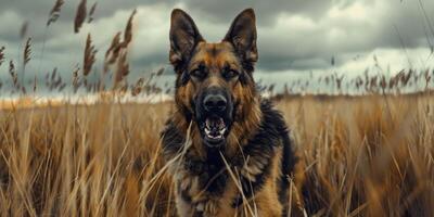 German Shepherd walking in the field photo