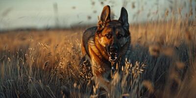 German Shepherd walking in the field photo