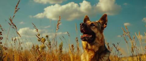 German Shepherd walking in the field photo