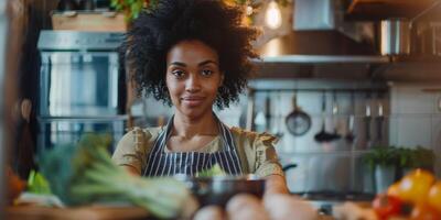 young woman cooking in the kitchen photo