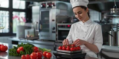 female chef cooking in the kitchen photo