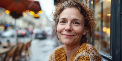 mujer 40 años antiguo retrato en el calle foto